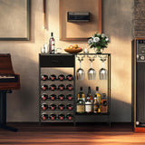MOOACE Wine Rack Freestanding Floor, Wine Bar Cabinet with Wine Storage and Glass Holder, Mini Home Bar for Liquor Cabinet, Coffee Bar Storage for Kitchen, Dining Room, Living Room, Black MOOACE