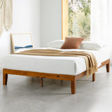 Mellow Naturalista Classic Solid Wood Platform Bed Frame - Queen Size, Cherry Finish, No Box Spring Required Mellow