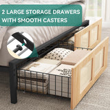 YITAHOME Natural Rattan Bed Frame King Size with Headboard and 2 Storage Drawers Underneath, Boho Cane Bed Platform Bed with Metal Slat, Noise Free, No Box Spring Needed YITAHOME