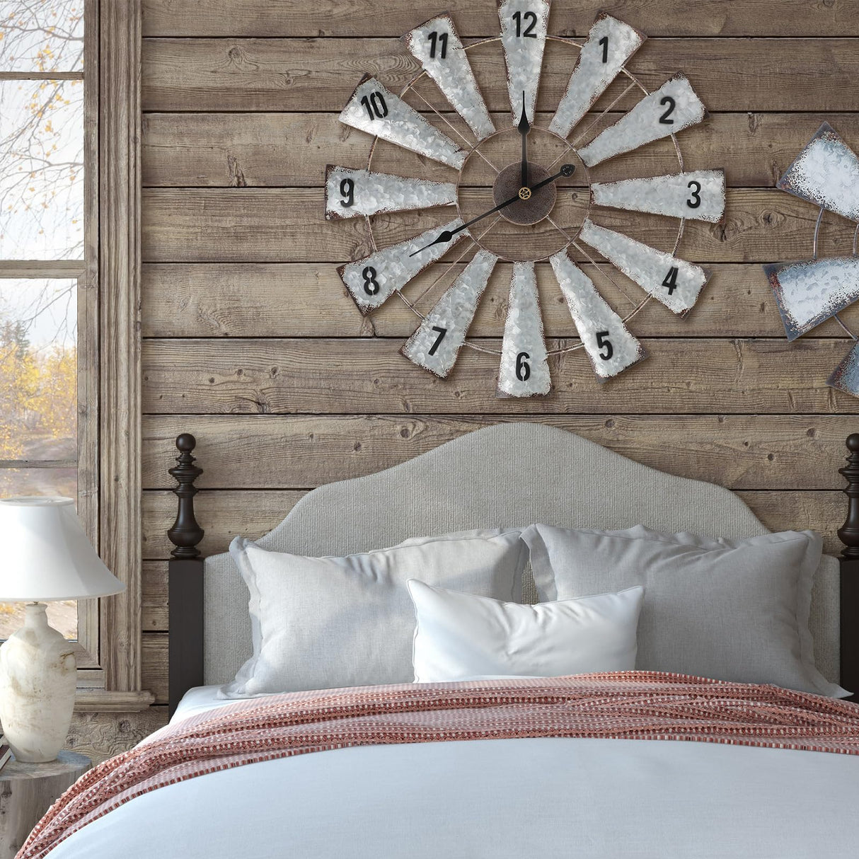 Wesiti 3 Pcs Metal Windmill Clock Large Farmhouse Wall Decor Clock 20 Inches Rustic county Wall Decor for Farmhouse Kitchen Living Room Bedroom Nursery Home Wesiti