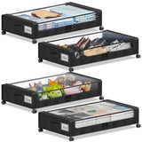 YAASHEEN Under Bed Storage with Wheels, 4-Pack Under the Bed Storage Containers with Clear Lids & Label, Underbed Storage Bins, XXL 60L Rolling Metal Drawer for Clothes, Shoes, Toys, Books - Black YAASHEEN