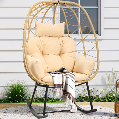 YITAHOME Wicker Rocking Egg Chair, Outdoor Patio Rocking Chair with Cushioned Comfort, 330lb Capacity, Anti-Slip, All-Weather Resilient Egg Lounger Chair for Indoor & Outdoor Relaxation Space - WoodArtSupply