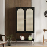 UHMUVFM Wardrobe Closet with 2 Doors, Rattan Wardrobe Cabinet with Shelves and Hanging Rail for Clothes, Bedroom Independent Wardrobe Closet (Black) UHMUVFM