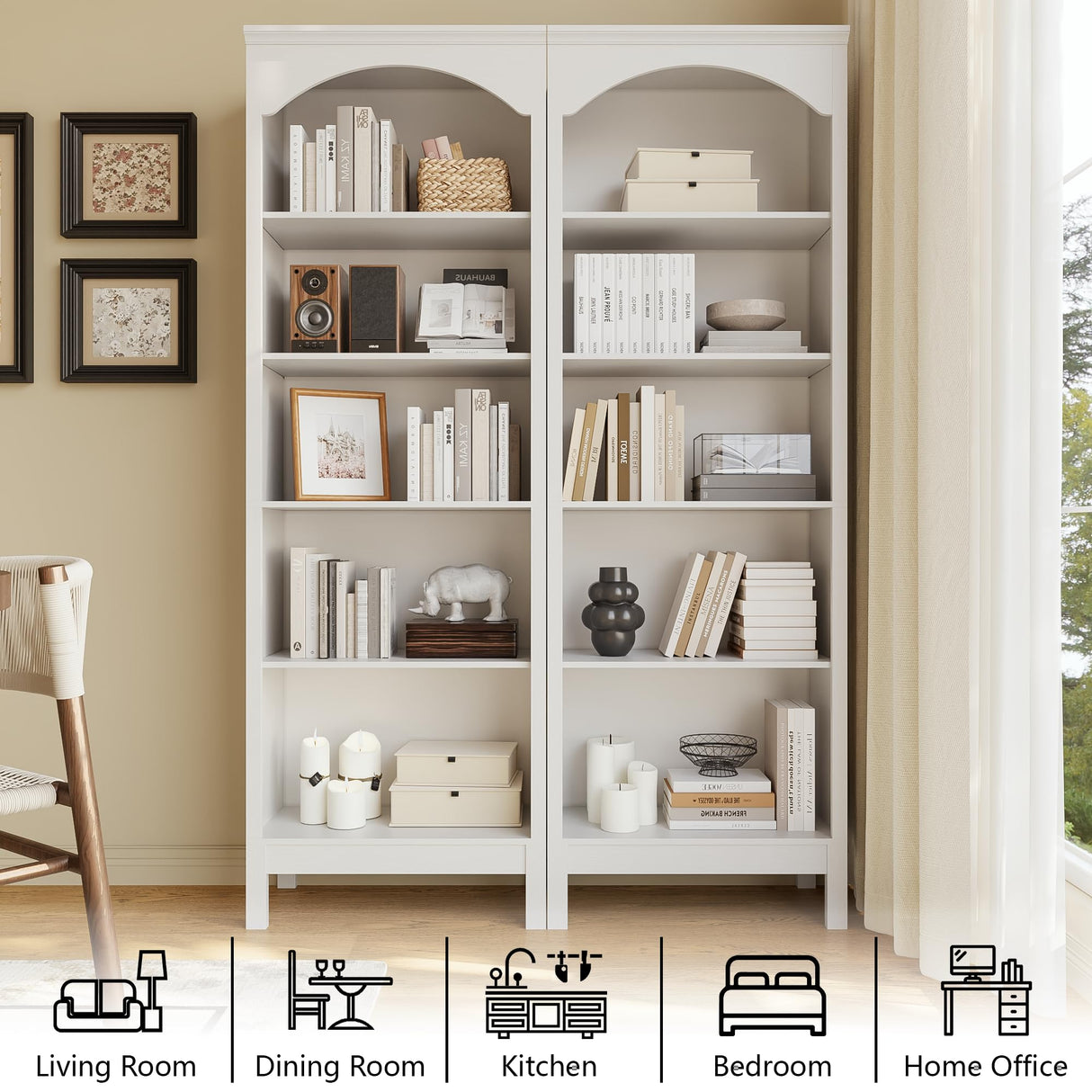 METOTI 71" H Tall Bookshelf and Bookcase, Farmhouse Book Shelf with 5-Tier Open Shelves, Wooden Bookcase Freestanding Display Bookshelves for Bedroom, Living Room, White METOTI