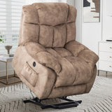 CANMOV Power Lift Recliner Chair for Elderly, Heavy Duty and Safety Motion Reclining Mechanism-Antiskid Fabric Sofa Living Room Chair with Overstuffed Design, Light Tan CANMOV