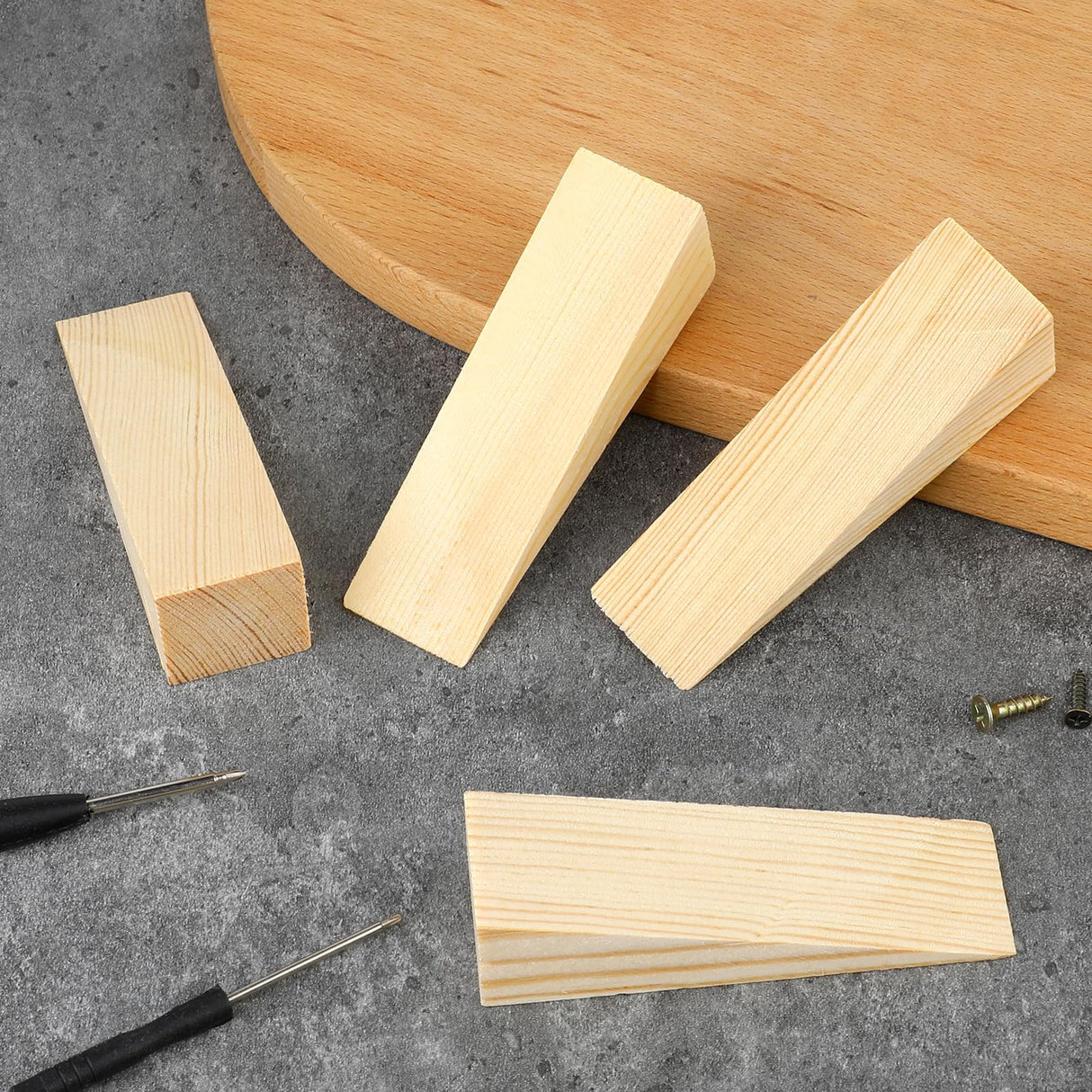 4 Pcs Wooden Door Stop Stopper Solid Non-Slip Doorstop Shims Triangle Wood Block Security Door Stopper Fit for Bottom of Door On Tile, Concrete, Carpet, Wooden Floor salbsever