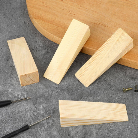 4 Pcs Wooden Door Stop Stopper Solid Non-Slip Doorstop Shims Triangle Wood Block Security Door Stopper Fit for Bottom of Door On Tile, Concrete, Carpet, Wooden Floor salbsever
