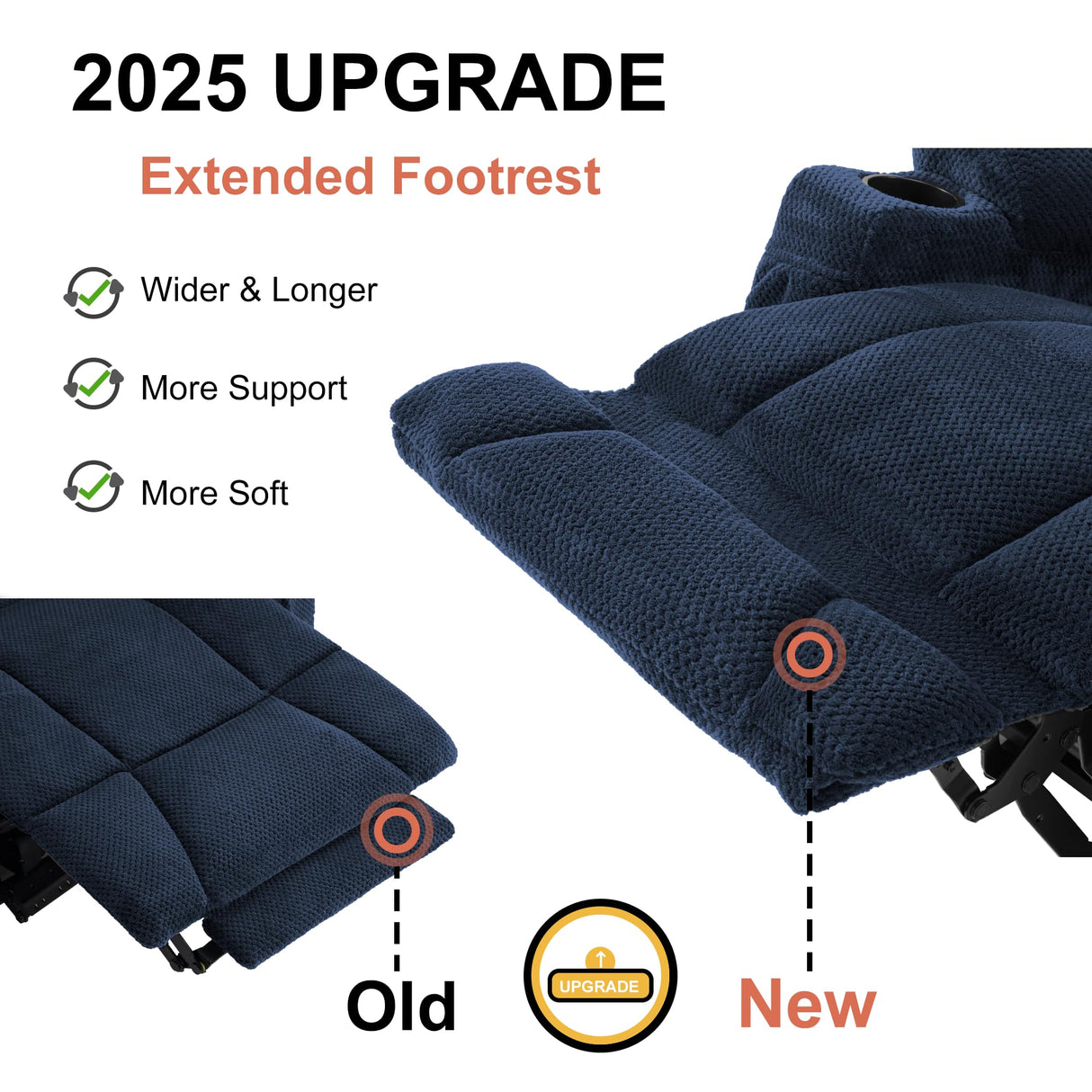 MCombo Zero Gravity Power Recliner Chair with Heat and Vibration Massage, Reclining Chair with USB & Type C Ports, Cup Holders for Living Room, Fabric 8015 (Navy Blue) MCombo
