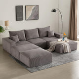 Sectional Modern Sleeper Sofa Couches for Living Room-113'' Grey 3 Seater U-Shaped Lounge Cloud Couch-No Assembly Modular Corduroy Convertible Sponge Compression Sofas with Chaise for Home House Living&Giving