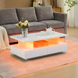 Tltaroni LED Coffee Table, Modern High Glossy Coffee Table with 4 Drawers and Open Display Shelf Wood Rectangle Center Tables with Storage for Living Room, White Tltaroni
