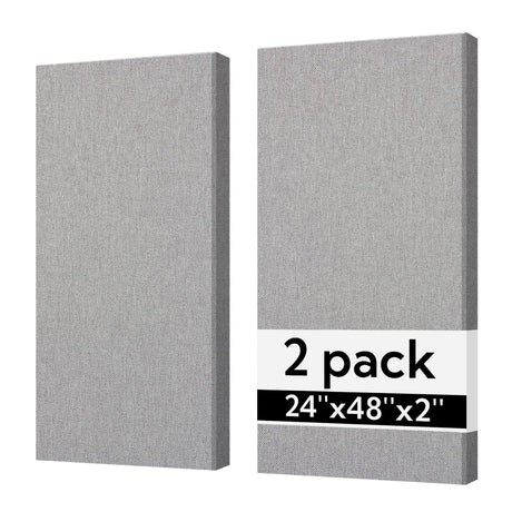 Olanglab Sound Absorbing Acoustic Wall Panels 2 Pack, 2'' 24''x48'' Fiberglass Sound Dampening Panels, Large Fabric Wrapped Sound Proof Panels for Walls (Light Gray) Olanglab