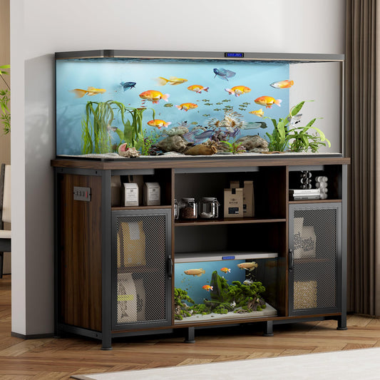 Pipleo 55-90 Gallon Fish Tank Stand with Cabinet, Aquarium Stand for Fish Tank Accessories Storage, Heavy Duty Metal Frame, Reptile Tank Turtle Terrariums Table, 52" L*19.7" W, 880LBS Capacity