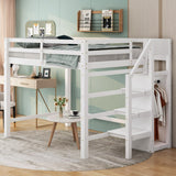 Harper & Bright Designs White Full Loft Bed with Storage Staircase and Wardrobe for Kids Harper & Bright Designs