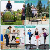 RAVS Mini Trampoline for Kids Adults 40"/48" Foldable Fitness Rebounder Kids Trampoline with 5 Levels Height Adjustable Handle Resistance Bands Indoor Workout RAVS