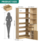 YITAHOME Corner Bookshelf with Storage, Fluted 6-Tier Bookshelf with Drawers and Cabinets L-Shaped Bookcase LED Lights Corner Display Shelf for Home Office, Living Room, Bedroom YITAHOME