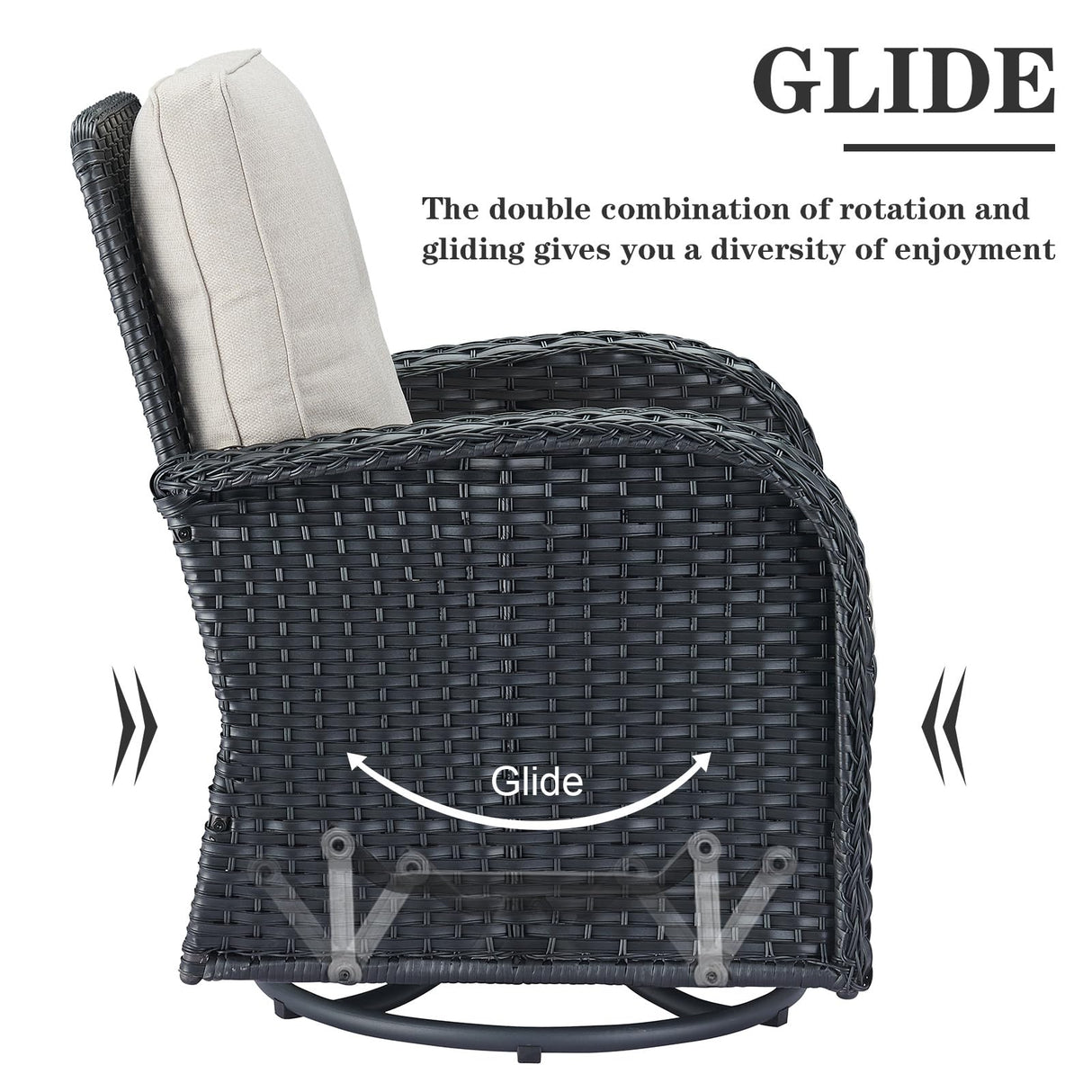 Artfurniz Outdoor Swivel Glider Rocker Chairs - 3 Piece Patio Furniture Set, Patio Bistro Sets with Tempered Glass Side Table, for Balcony, Porch - Black Wicker, Beige Cushion Artfurniz