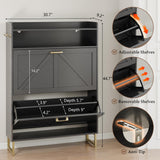 BORNOON Shoe Cabinet with 2 Flip Drawers Narrow Shoe Storage Cabinet Organizer Wooden Freestanding Rack Hidden Slim Storage for Entryway, Hallway, Living Room, Bedroom (Black) BORNOON