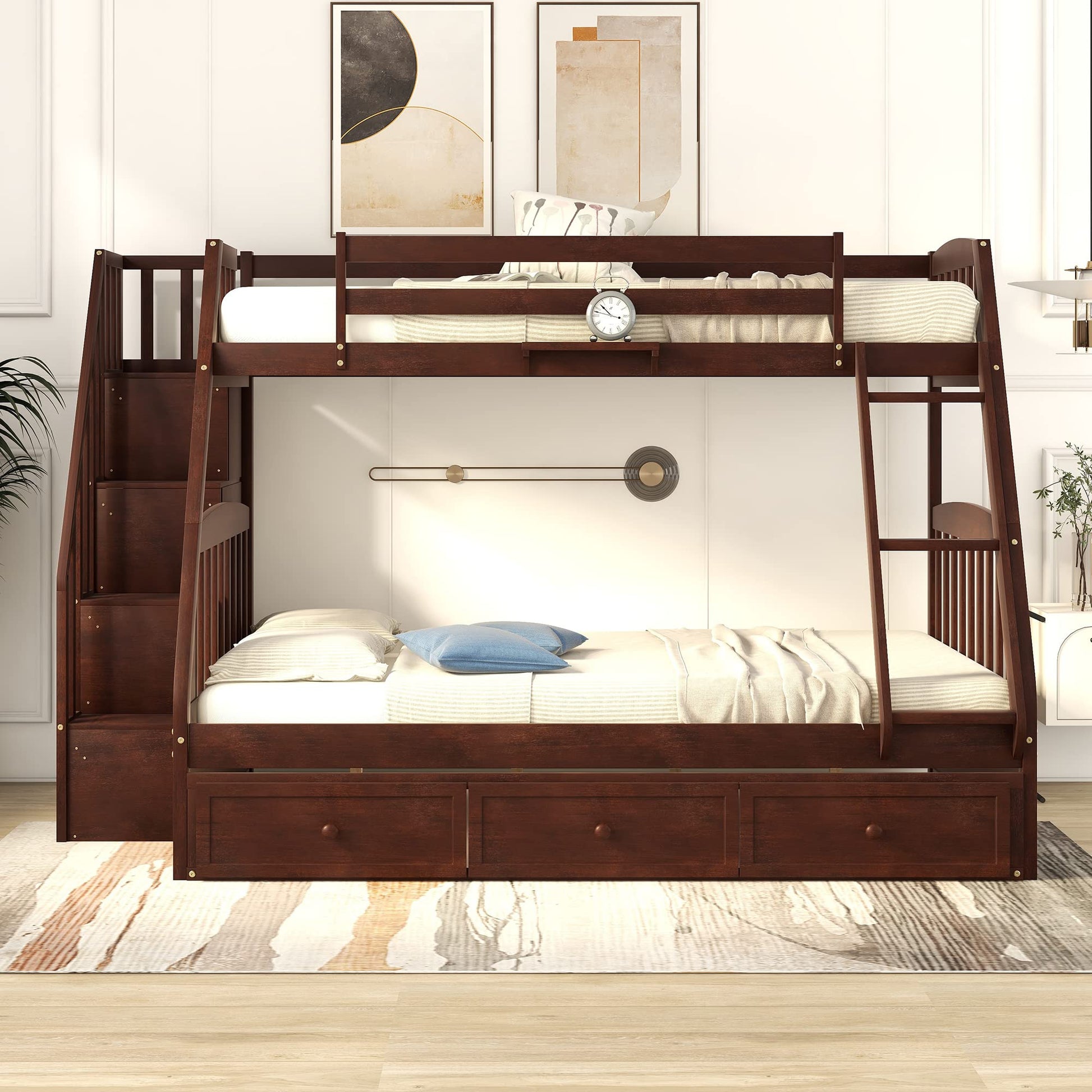 Harper & Bright Designs Espresso Twin-Over-Full Bunk Bed with Stairs, Storage Drawers, and Ladder - WoodArtSupply