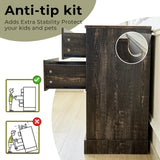 JanflyHome Wood Rustic Chest of Drawers, 63" Wide Vintage 7 Dresser with Outlet and Lights, Farmhouse Drawers Dresser with 4 Drawers & 3 Cabinets for Living Room, Dark Rustic Oak JanflyHome