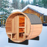 DUTHSS Customize Outdoor Barrel Sauna Rooms with Porch,4-6 Person Wooden Steam Sauna with 6000kw Electric Stove Tempered Glass Sauna Stone Sauna Kits Duthss