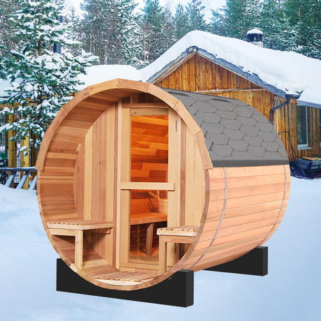 DUTHSS Customize Outdoor Barrel Sauna Rooms with Porch,4-6 Person Wooden Steam Sauna with 6000kw Electric Stove Tempered Glass Sauna Stone Sauna Kits Duthss