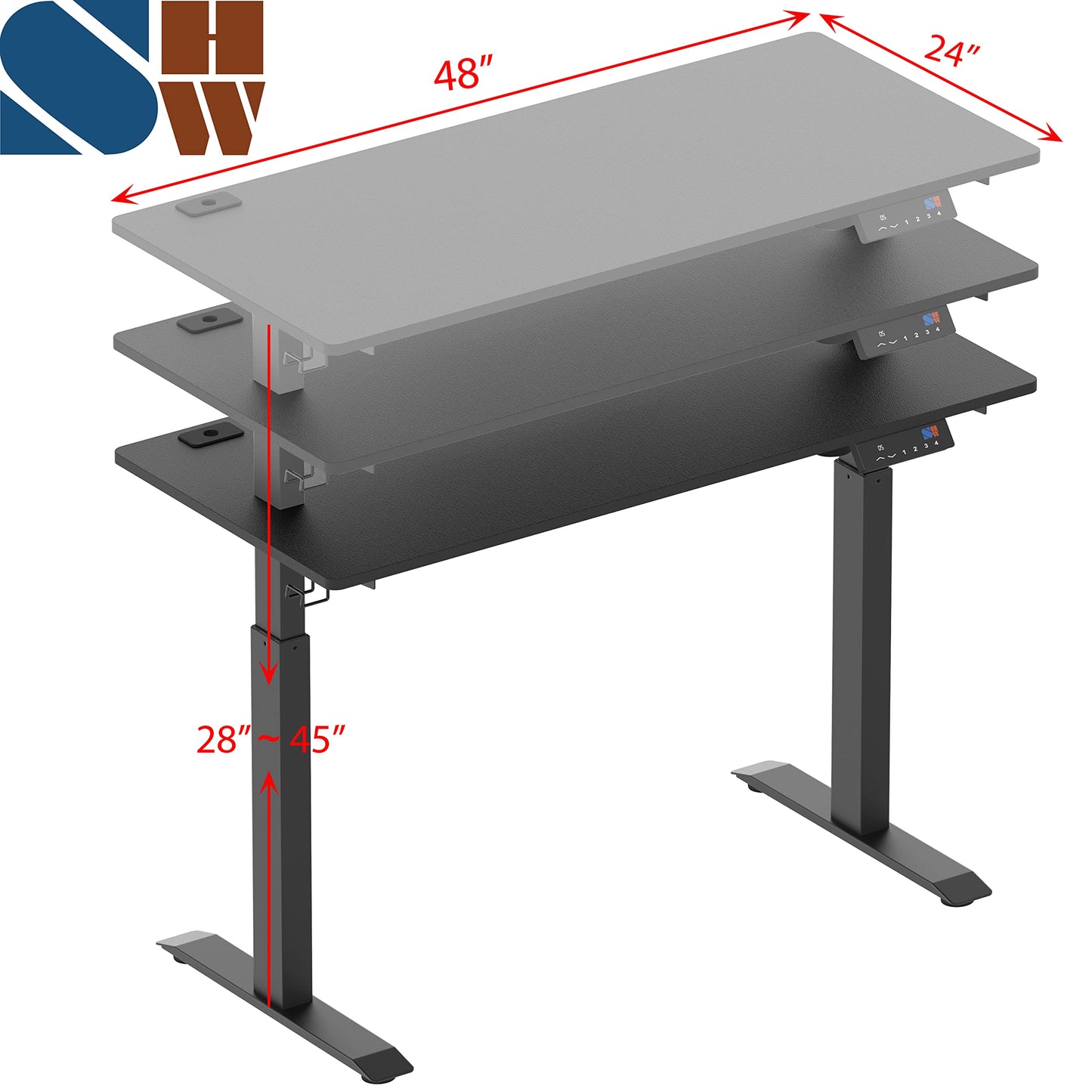 SHW Memory Preset Electric Height Adjustable Standing Desk, 48 x 24 Inches, Black - WoodArtSupply