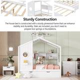 Harper & Bright Designs Kids Full Size House Bed with Trundle & Storage Shelf, Wood Full Size Platform Bed Frame with Roof, House Bed for Boys, Girls, White Harper & Bright Designs