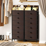 REAHOME Dresser for Bedroom with Charging Station and LED Lights, 6 Drawers Dresser Brown Chest of Drawers with Shelves, Tall Night Stand with Sturdy Steel Frame & Wood Top for Bedroom - Dark Brown REAHOME