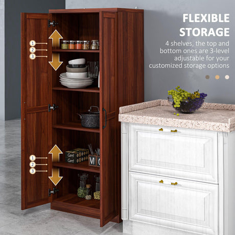 HOMCOM 63" 2-Door Kitchen Pantry, Freestanding Storage Cabinet with 5-Tier Shelving and 2 Adjustable Shelves for Dining Room, Tan HOMCOM