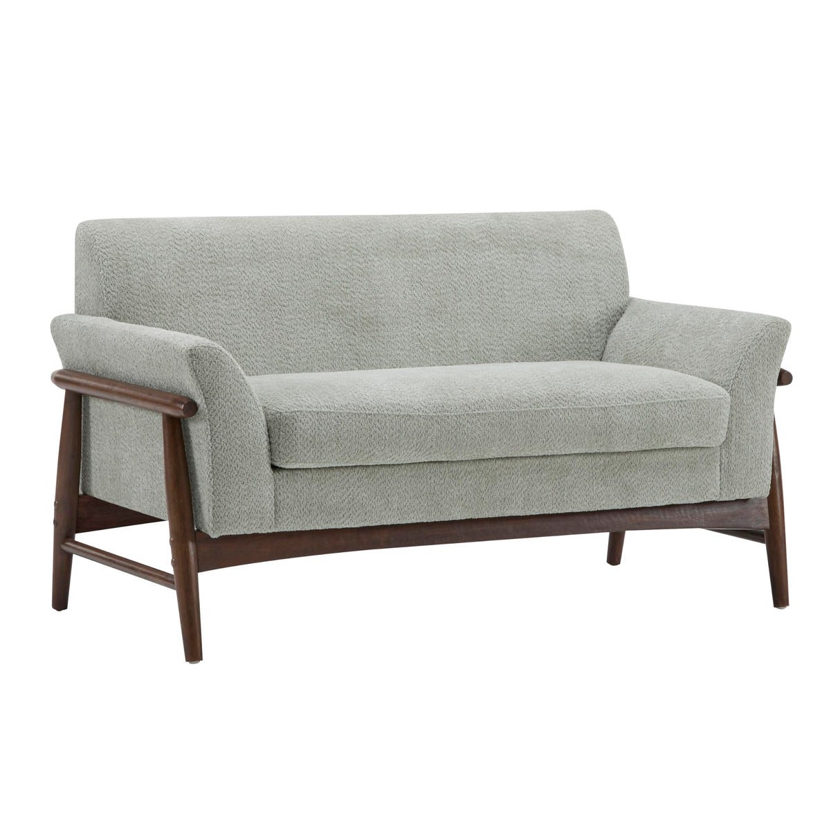 Christopher Knight Home Canna Boucle Flared Arms Loveseat, Comfy Upholstery 2 Seater Sofa, Wooden Frame Living Room Chair, Soft Seating Lounge Sofa for Bedroom/Office, Light Green + Walnut Christopher Knight Home