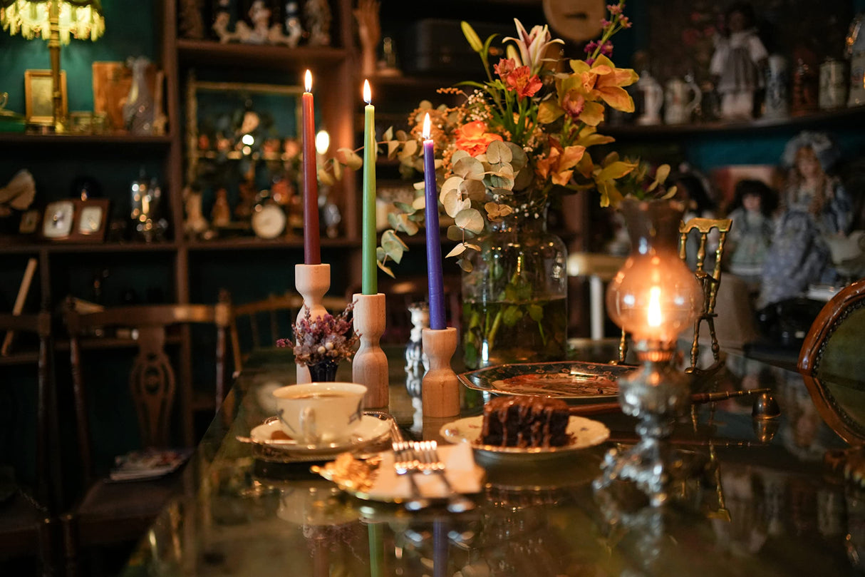 DUHALINE Wooden Candle Pillar Holder Set of 3,Rustic Farmhouse Candle Holder,Handmade Candlestick Holder, Wood Candle Holders, Console Table Decoration Pieces, Luxury Fireplace Candle Holder DUHALINE