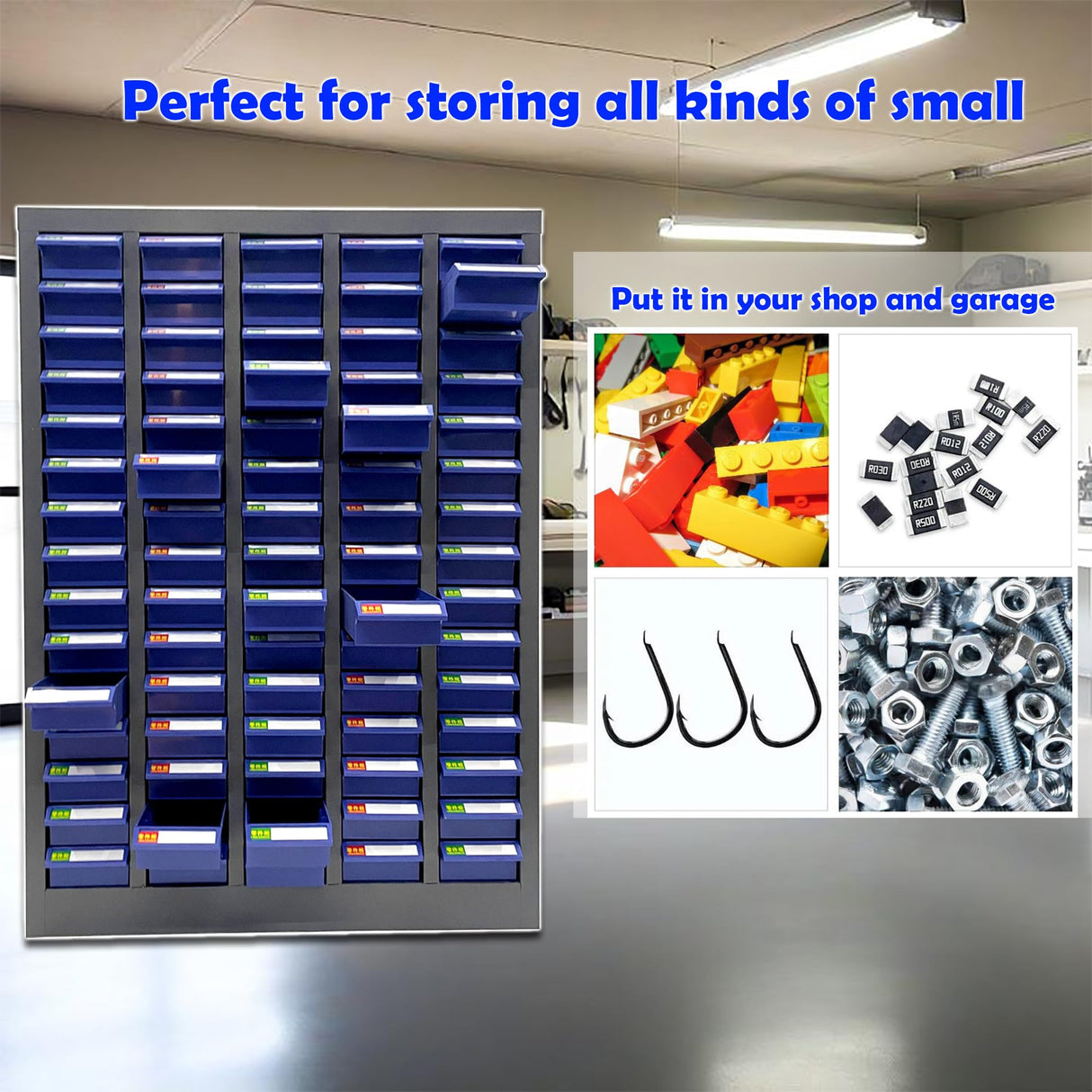 TECHTONGDA Bolt and Nut Tool Storage Steel Cabinet 75 Drawers Parts Cabinet Hardware Organizer and Storage Organization Shelves with Dividers Assortment KIT TECHTONGDA