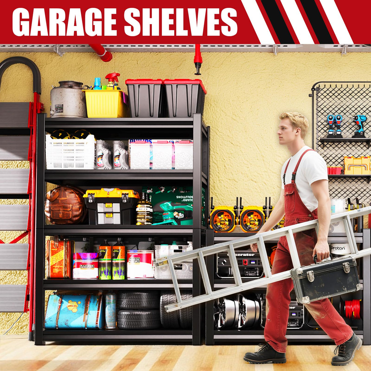 ZIWJHK 72''H*46W'' Garage Shelving, 3000lb Heavy Duty Shelving, Adjustable Metal Shelving Garage Storage Shelves 5 Tier Utility Shelf Unit Metal Shelf Rack for Basement Industrial Black ZIWJHK