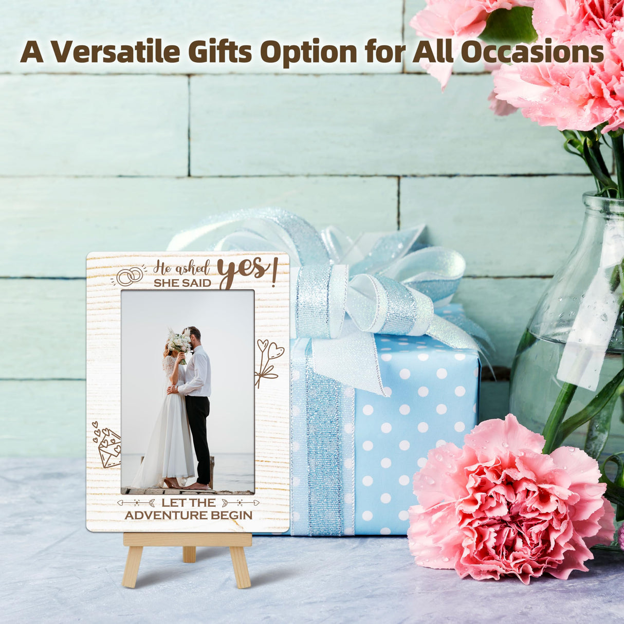 OXRUN Personalized Picture Frame, Wedding Gifts Wooden Photo Frame with Easel, 4x6 Picture Frame for Tabletop Display - He Asked, She Said Yes - A13 OXRUN