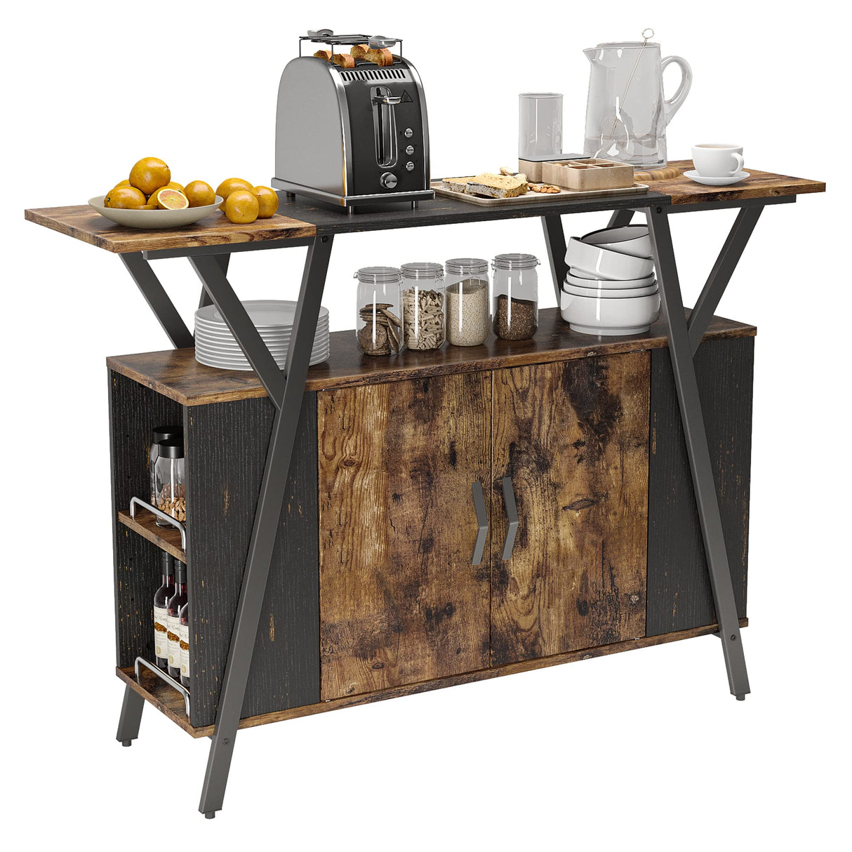 Rustic Brown Bestier Buffet Cabinet with Adjustable Shelves for Kitchen, Dining Room, and Living Room Bestier