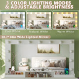 HUAHUU Makeup Vanity Desk with Lights, Vanity Desk with Large Mirror, White Vanity with 6 Large Drawers & 1 Cabinet & Power Outlet, 3 Lighting Color Adjustable, Bedroom HUAHUU