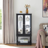 KEIKI Curio Cabinet, 48" H Lighted Glass Display Cabinet w/Adjustable Shelves, Acrylic Mirrored Back Panel, Tempered Glass Doors, Black (Bulb Not Included) KEIKI