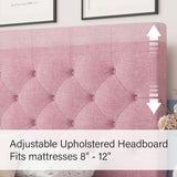HOMBCK Full Bed Frame with Headboard, Linen Fabric Upholstered Bed Frame Full, Pink Bed Frame with Wood Slats, Button Tufted, No Box Spring Needed, Pink HOMBCK
