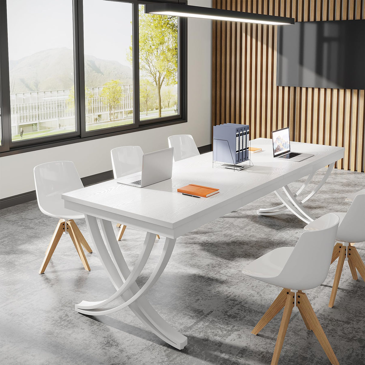 Tribesigns 6.5FT Conference Table for 6-8 People, 78 inch Long Rectangular Seminar Table with Strong Metal Frame, Business Furniture Boardroom Desk for Office Meeting Conference Room (1PCS, White) Tribesigns