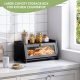 JANSNIMEN Bread Box for Kitchen Countertop, Large Bread Container Storage, Wooden Farmhouse Bread Box with Window Bread Holder (Black) JANSNIMEN