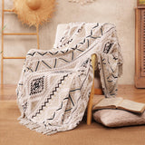 CASAAGUSTO Boho Throw Blanket - Beige and Gray Decorative Blankets with Tassel, Printed Flannel Bohemian Blanket for Chair, Bed, Sofa, Couch(50 * 60, Beige and Gray) CASAAGUSTO
