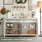 Standifurno Farmhouse Sideboard Buffet with Drawers, 59" Large Credenza Storage Cabinet with Shelves & 4 Doors, Wood Rustic Kitchen Coffee Bar Console for Living Room, White Standifurno