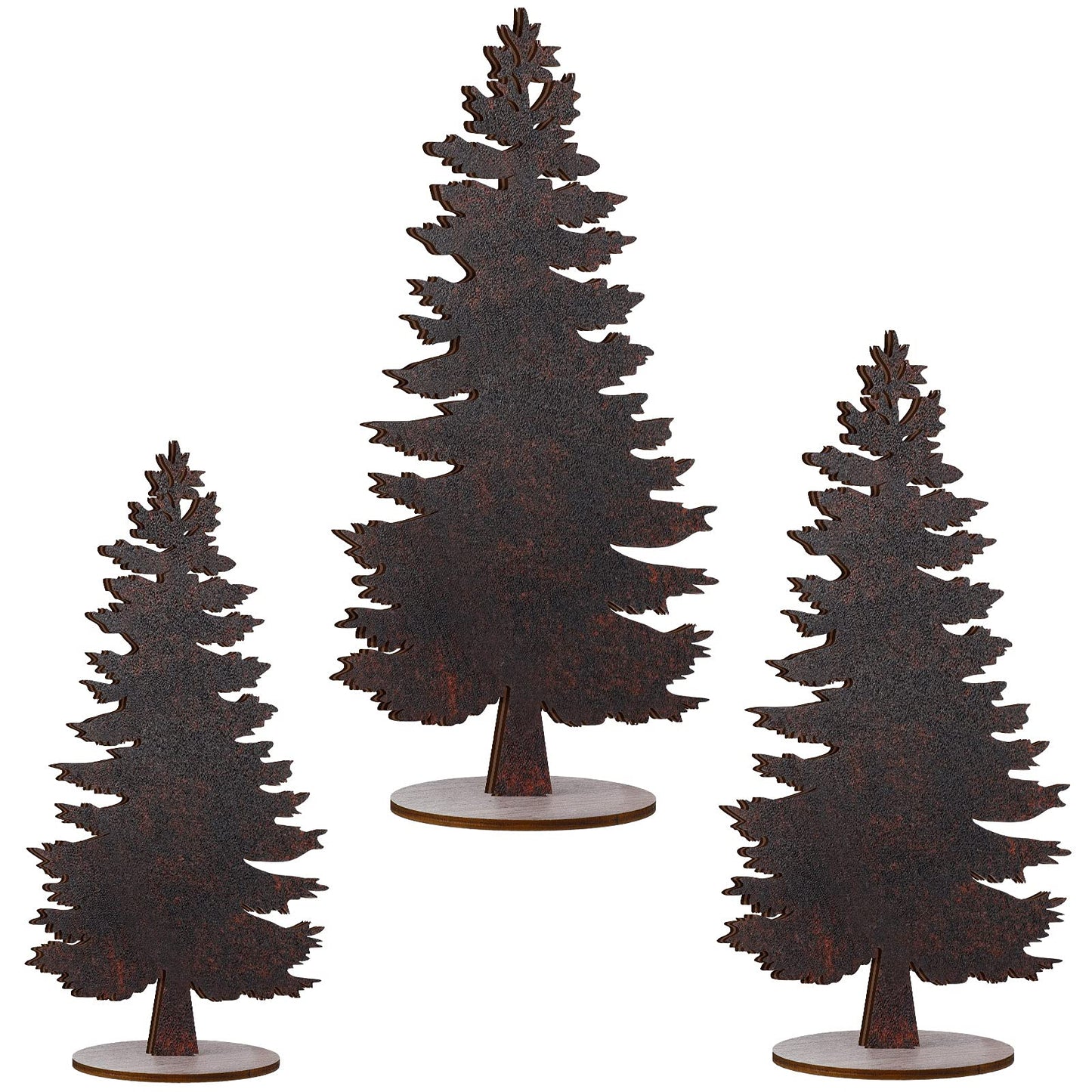 Blulu 3 Pieces Wood Table Christmas Tree Miniature Pine Trees Mini Christmas Tree Artificial Trees Wood Tabletop Decors Christmas Decorations with Wooden Base for Holiday Party(Burlywood)