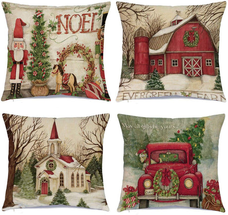 Hlonon Christmas Decorations Christmas Pillow Covers 18 x 18 Inches Set of 4 - Xmas Series Cushion Pillow Cover Custom Zippered Square Pillowcase Hlonon