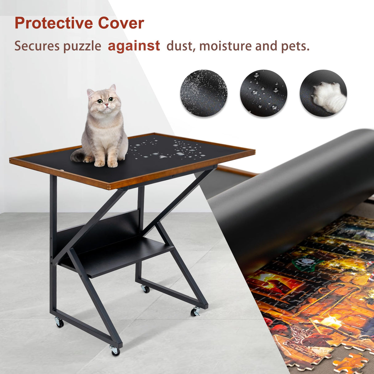 Lavievert Jigsaw Puzzle Table with Cover and Angle & Height Adjustment, Detachable Double-Sided Puzzle Board with Auxiliary Line, Tilting Table with Storage Shelf & 4 Casters for Up to 1500 Pieces LAVIEVERT