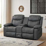 CALIVIA Manual Reclining Loveseat with Massage and Heat, Double Recliner Sofa with Center Console, Cup Holders & Storage for Living Room, RV (Grey) CALIVIA