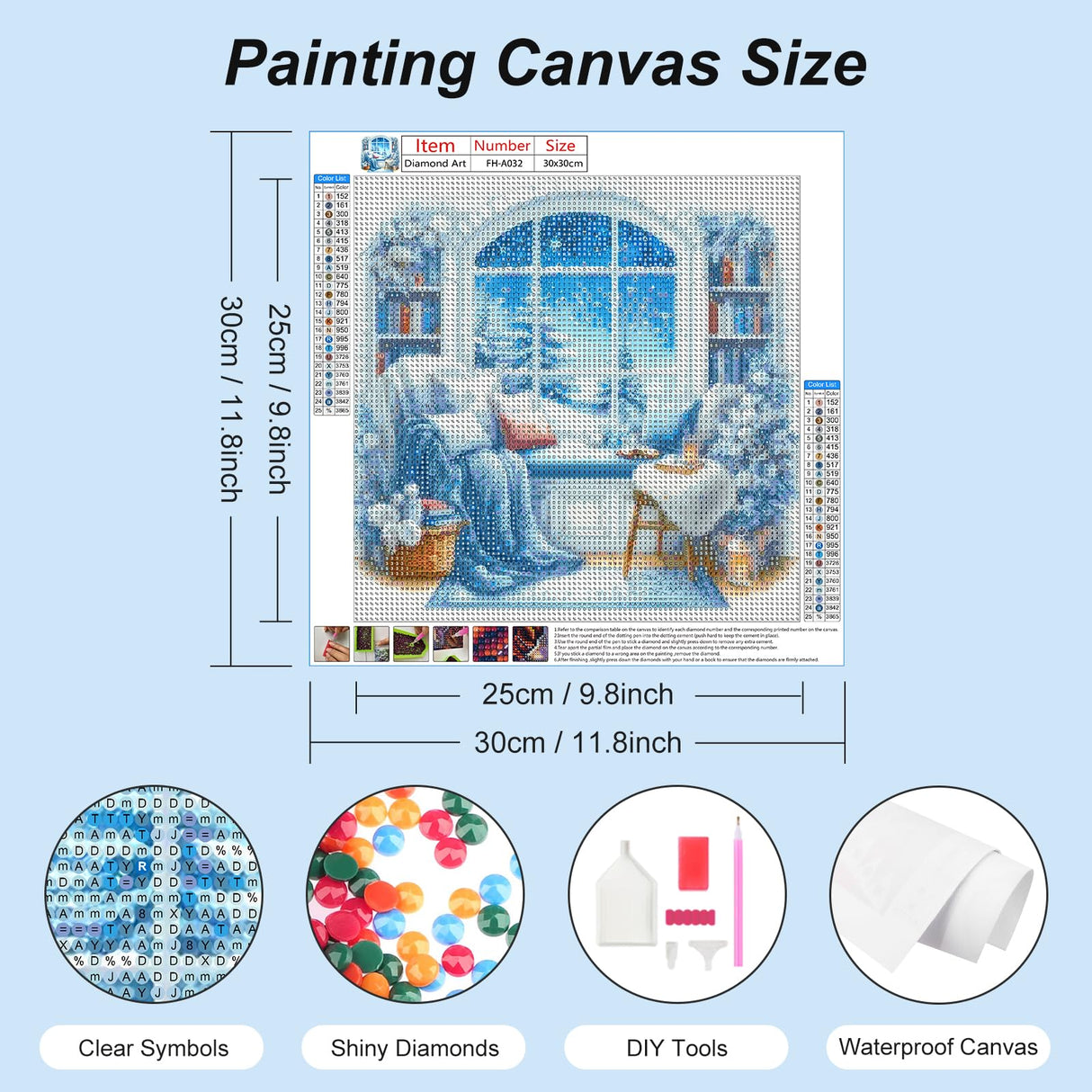 FHBUBPUP Diamond Painting Kits for Adults, winter Snow Scene Diamond Art Kits for Beginners - DIY Full Drill Round Diamond Dot Christmas Gem Art, Craft Gift Suitable for Home Wall Decoration 12×12Inch FHBUBPUP