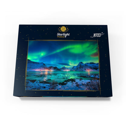 MyPuzzle Aurora Borealis Over Sea Coast, Lights at Night. Northern Lights On Lofoten Islands, Norway - Premium 1000 Piece Jigsaw Puzzle for Adults