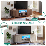 DWVO LED TV Stand, Fluted Entertainment Center for 65 Inch TV, Mid Century Modern TV Cabinet with Adjustable Shelves, Media Console Table for Living Room, Walnut DWVO