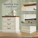 Huuger Nightstand with Charging Station, 3 Drawer Night Stand Set of 2, 22 Inch Wider Side Table with Storage, Farmhouse Nightstand with Vintage Handles, Thicken Base, for Bedroom, Distressed White Huuger
